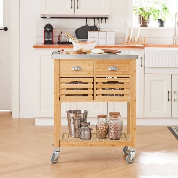 SoBuy Pöytäkaappi pyörillä Pyörällinen säilytyskaluste Tarjoiluvaunu, Kärry, Hyllykokonaisuus, Kaappi, Kärry, FKW40-N