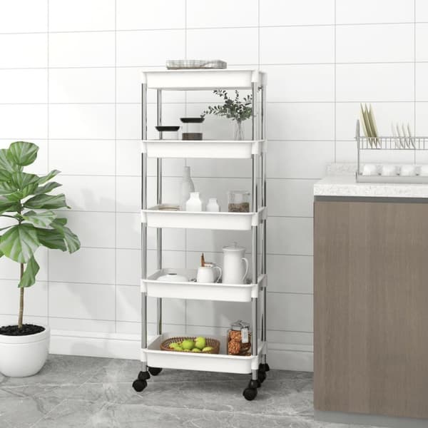 vidaXL køkkenvogn med 5 hylder 42x29x128 cm jern og ABS hvid