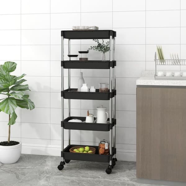 vidaXL køkkenvogn med 5 hylder 42x29x128 cm jern og ABS sort