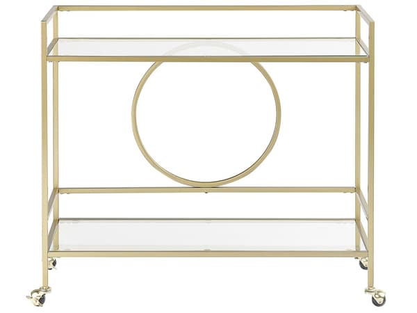 Køkkenvogn i Metal i Guld Farve med Glas Top