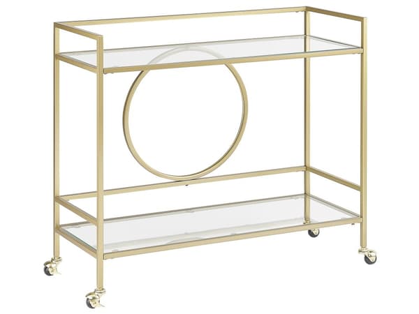 Køkkenvogn i Metal i Guld Farve med Glas Top