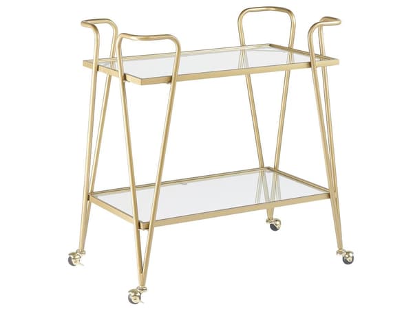 Køkkenvogn i Metal i Guld Farve med Glas Top