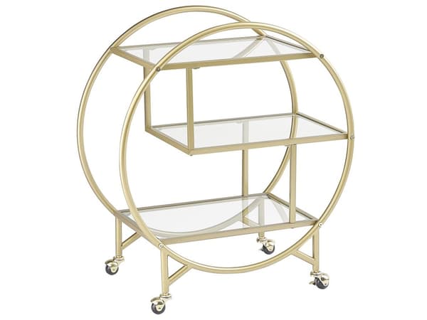 Køkkenvogn i Metal i Guld Farve med Glas Top