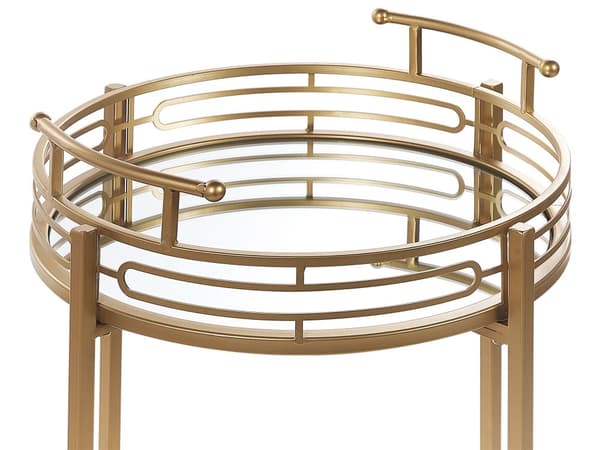 Rullebord Guld Sort Metal med Glas ø 42 x 75 cm Rund Serveringsvogn på Hjul med Spejlbord til Spisestue Køkken Opbevaring Multifunktionel