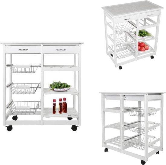 Köksö på hjul - Köksvagn - Trä - Vit - Med korgar - Serveringsvagn - Köksmöbler