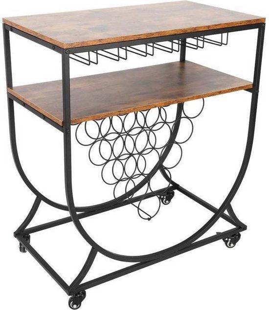 Sidan | Kökvagn | Vinställ | Trä & metall | på hjul Svart | Kuggstång Serveringsbil