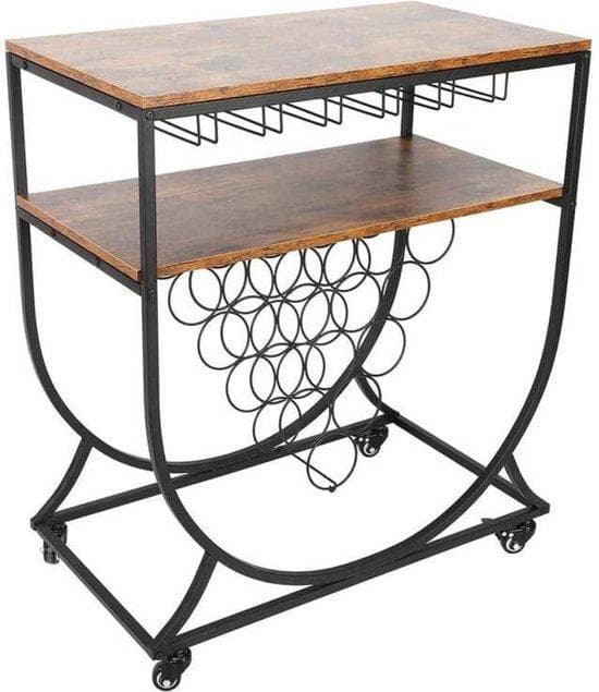 Sidan | Kökvagn | Vinställ | Trä & metall | på hjul Svart | Kuggstång Serveringsbil