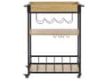 Miniatyrbillede 4 af 7: Køkkenvogn Lyst træ med sort MDF metalvogn med hjul Vinreol Spisestue Moderne Design