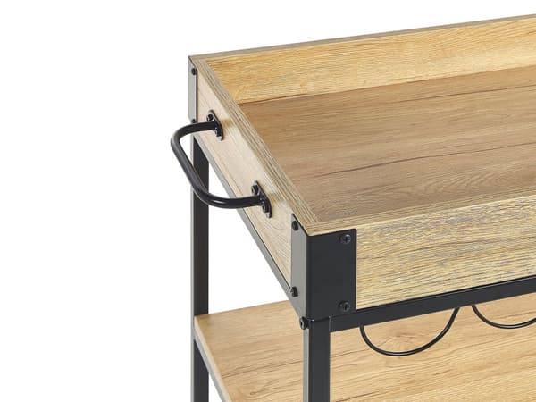 Køkkenvogn Lyst træ med sort MDF metalvogn med hjul Vinreol Spisestue Moderne Design
