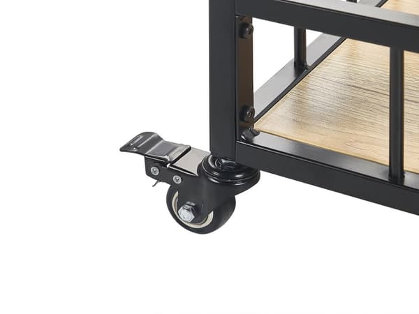 Køkkenvogn Lyst træ med sort MDF metalvogn med hjul Vinreol Spisestue Moderne Design