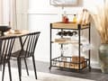 Miniatyrbillede 2 af 7: Køkkenvogn Lyst træ med sort MDF metalvogn med hjul Vinreol Spisestue Moderne Design