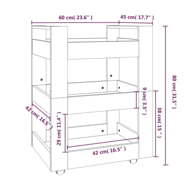 vidaXL Kjøkkentralle betonggrå 60x45x80 cm konstruert tre