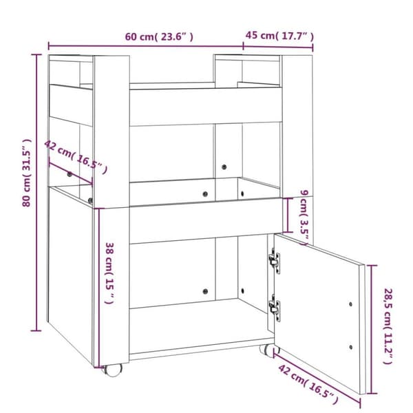 vidaXL Köksvagn brun ek 60x45x80 cm konstruerat trä