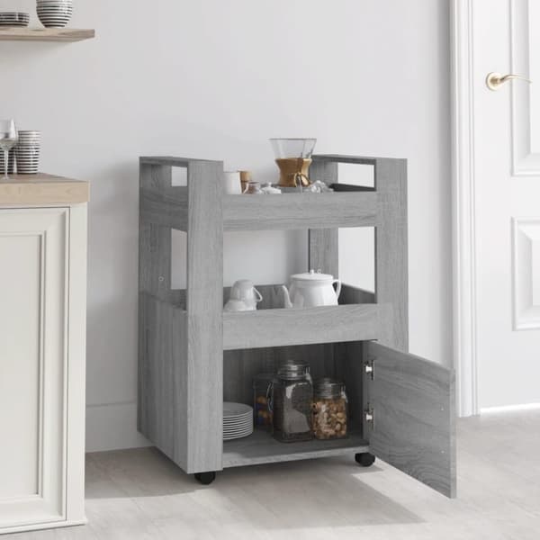 vidaXL Keittiövaunu harmaa Sonoma 60x45x80 cm tekninen puu