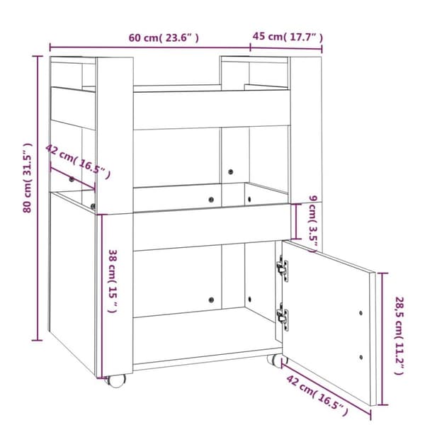 vidaXL Keittiövaunu harmaa Sonoma 60x45x80 cm tekninen puu
