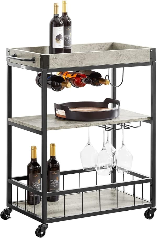 Rootz Modern Design 3 Etagers Køkkenvogn Serveringsvogn med Vinreol Metal & MDF