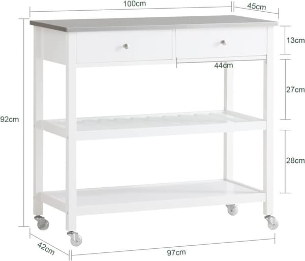 Rootzin keittiön säilytysvaunu - Kärry ruostumattomasta teräksestä valmistetulla työtasolla - L100 x S45 x K92cm