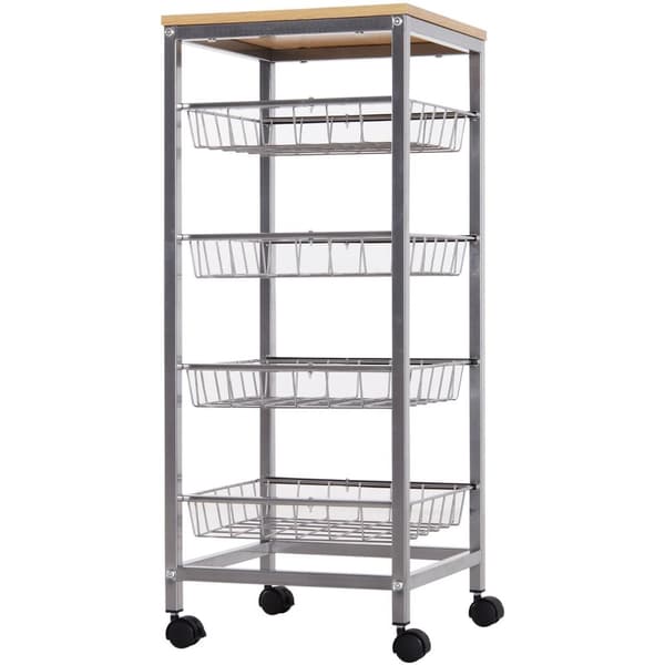 Nancy's Sandusky Keukentrolley - Keukenwagen - Serveerwagen - 4 -Laags - Draadmanden - 36,5 x 36,5 x 89 cm - Staal - MDF -