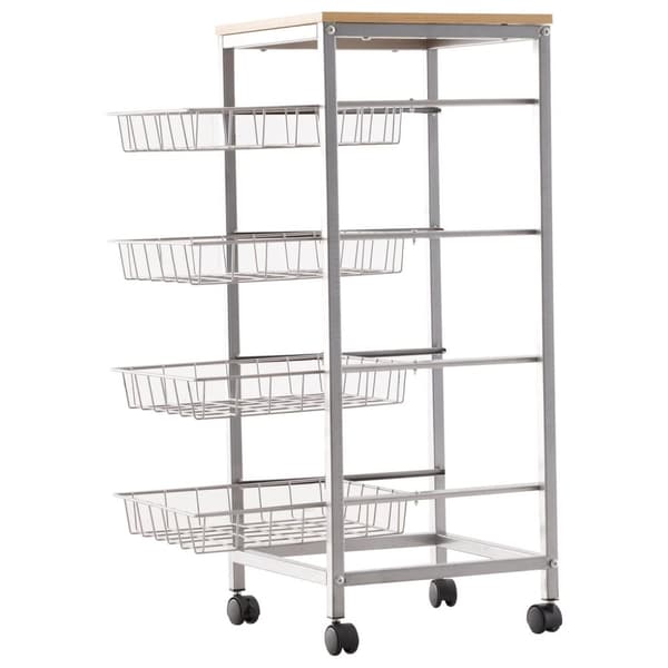 Nancy's Sandusky Keukentrolley - Keukenwagen - Serveerwagen - 4 -Laags - Draadmanden - 36,5 x 36,5 x 89 cm - Staal - MDF -