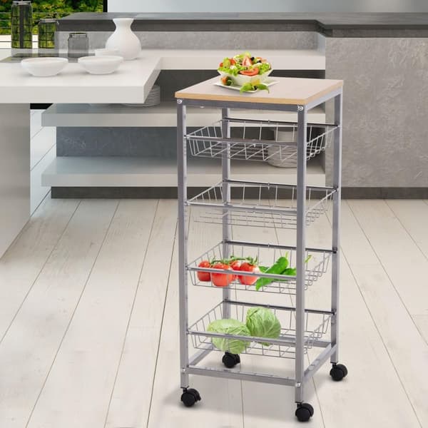 Nancy's Sandusky Keukentrolley - Keukenwagen - Serveerwagen - 4 -Laags - Draadmanden - 36,5 x 36,5 x 89 cm - Staal - MDF -
