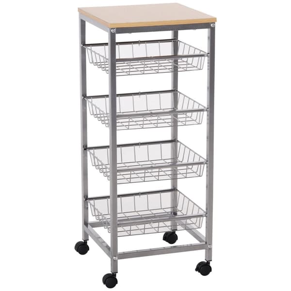 Nancy's Sandusky Keukentrolley - Keukenwagen - Serveerwagen - 4 -Laags - Draadmanden - 36,5 x 36,5 x 89 cm - Staal - MDF -