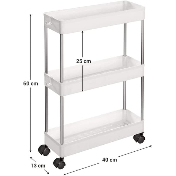 Rootz Köksvagn - Köksvagn - Serveringsvagn - 3 våningar - Platsbesparande - Vit - 40 x 12,5 x 60 cm