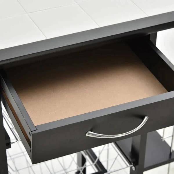 Nancy's Hoquiam Keukentrolley - Keukenwagen - Serveerwagen - Rekjes - 5-Laags - Op Wieltjes - Sort - Beige