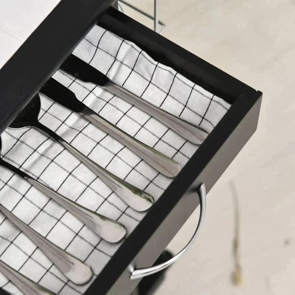 Nancy's Hoquiam Keukentrolley - Keukenwagen - Serveerwagen - Rekjes - 5-Laags - Op Wieltjes - Sort - Beige
