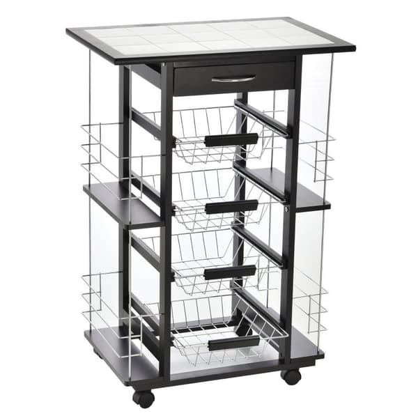 Nancy's Hoquiam Keukentrolley - Keukenwagen - Serveerwagen - Rekjes - 5-Laags - Op Wieltjes - Sort - Beige
