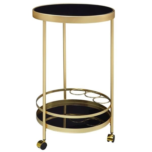 Rootz designvogn guld rund Ø 45cm 2 plan - Sidebord på hjul med glasplade Sort spisevogn - Køkkenvogn - tevogn