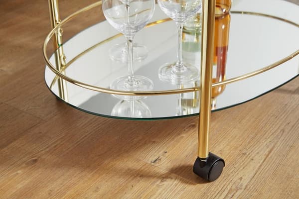 Rootz design serveringsvagn guld 67x79 cm Mobil Minibar - Sidobord på hjul Matvagn med vit glasskiva Köksvagn - Tevagn med frostat glas
