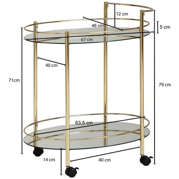 Rootz design serveringsvagn guld 67x79 cm Mobil Minibar - Sidobord på hjul Matvagn med vit glasskiva Köksvagn - Tevagn med frostat glas