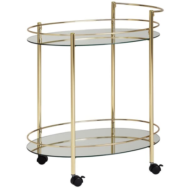Rootz design serveringsvagn guld 67x79 cm Mobil Minibar - Sidobord på hjul Matvagn med vit glasskiva Köksvagn - Tevagn med frostat glas