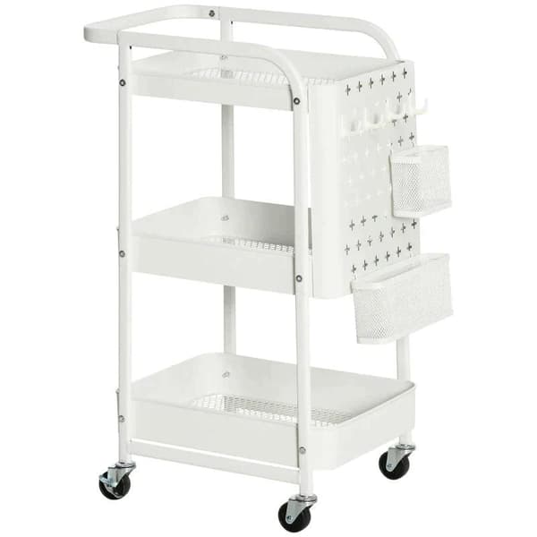 Rootz Köksvagn - Vagn - Med 3 hyllor och sidopanel - Stål/PP - Vit - 51,5 x 32 x 75,6 cm