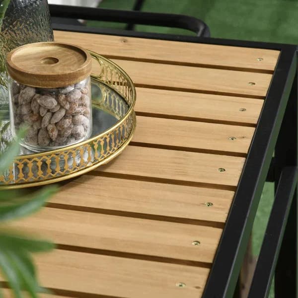 Rootz Outdoor Bar Cart - Serveringsvogn - Industriel - Vejrbestandig serveringsvogn - 3 kroge 1 hylde - Sort + Naturlig - 107 cm x 65 cm x 80 cm