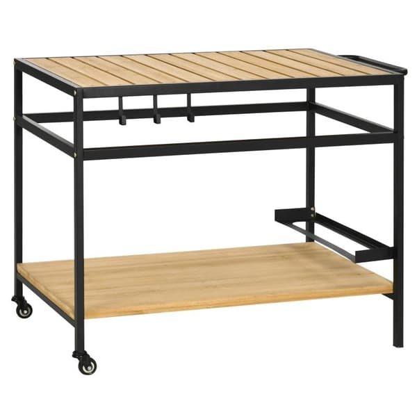 Rootz Outdoor Bar Cart - Tarjoilukärry - Teollisuus - Säänkestävä Tarjoilukärry - 3 Koukkua 1 Hylly - Musta + Natural - 107cm x 65cm x 80cm