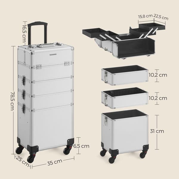 Rootz Trolley - Kosmetisk etui Trolley - 4-i-1 design - Makeup etui med hjul - Rejse makeup Organizer - Stor kapacitet Makeup opbevaring - Aluminiumss