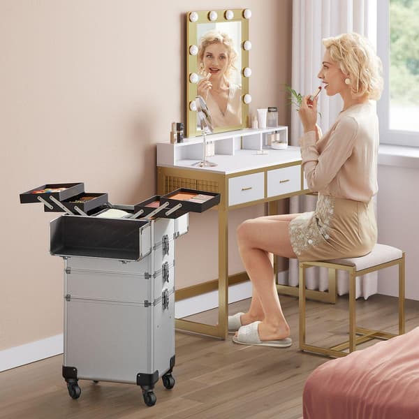 Rootz Trolley - Kosmetisk etui Trolley - 4-i-1 design - Makeup etui med hjul - Rejse makeup Organizer - Stor kapacitet Makeup opbevaring - Aluminiumss
