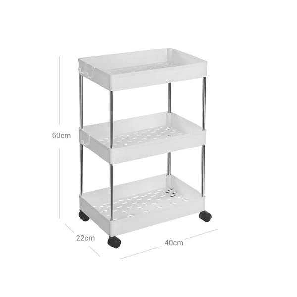 Rootz Köksvagn - Rullhylla - Serveringsvagn - 3-vånings köksvagn - Vagnställ - Förvaringsvagnsställ - Mobilt vagnställ - Vit - 40 x 22 x 60 cm
