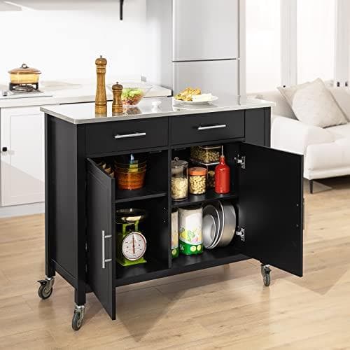 Rootz keittiön säilytyskärry ruostumattomasta teräksestä valmistetulla työtasolla - Kitchen Island keittiökaappikaappi senkki pyörillä