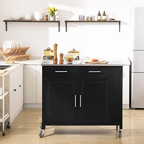 Rootz keittiön säilytyskärry ruostumattomasta teräksestä valmistetulla työtasolla - Kitchen Island keittiökaappikaappi senkki pyörillä