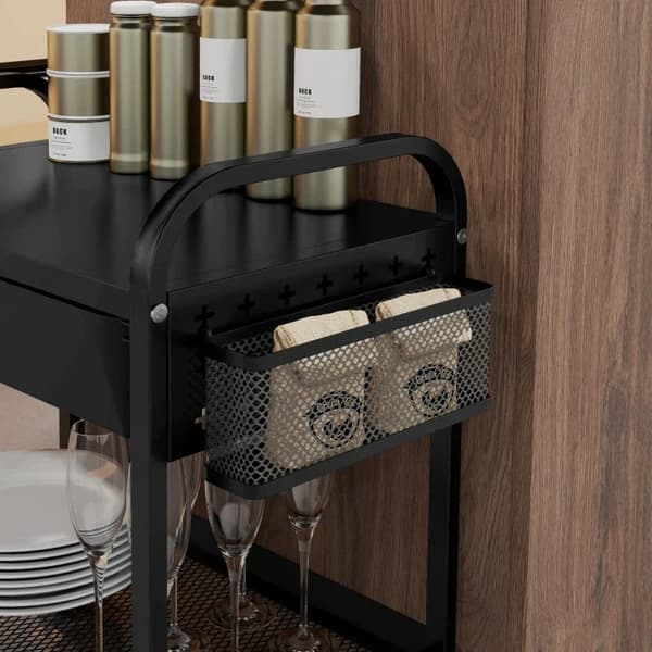 Rootz Köksvagn - 1 låda - Sidokrokar - 1 Hylla - 4 Hjul - Liten korg - Multifunktionsvagn - Plast+stål - Svart - 61L x 32,6W x 58,5Hcm