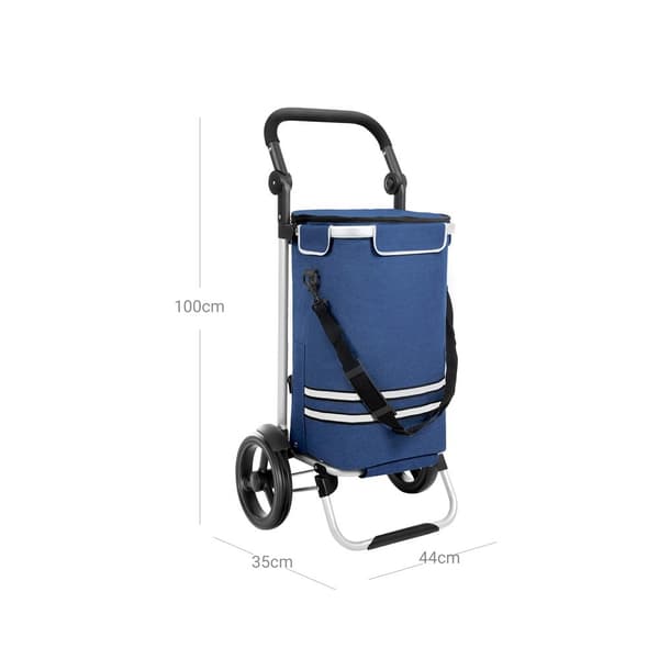 Rootz Shoppingvagn - Kundvagn - Hopfällbar kundvagn - Med kylfack - Livsmedelsvagn med hjul - Uppfällbar kundvagn - 600D Polyester - Blå - 44 x 27 x 1