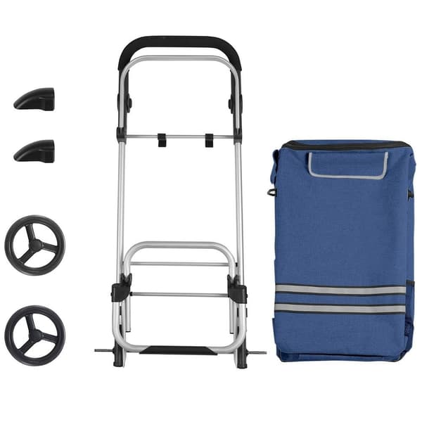 Rootz Shoppingvagn - Kundvagn - Hopfällbar kundvagn - Med kylfack - Livsmedelsvagn med hjul - Uppfällbar kundvagn - 600D Polyester - Blå - 44 x 27 x 1