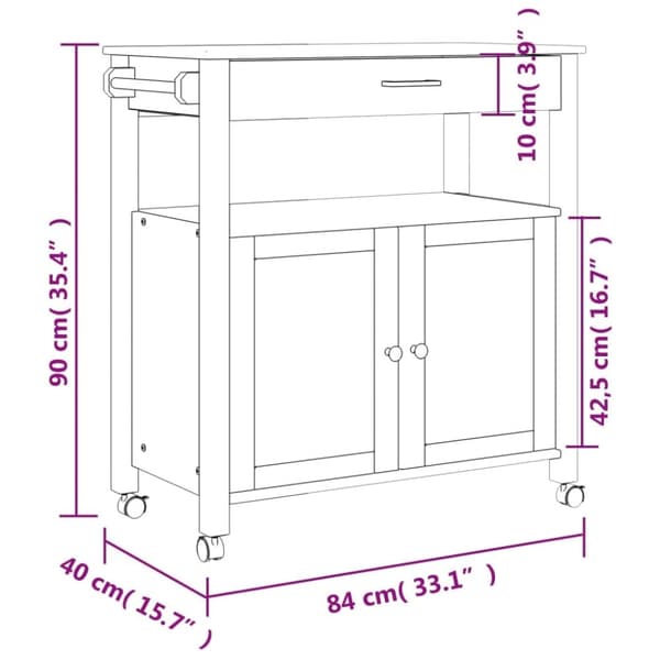 vidaXL Kjøkkenvogn MONZA 84x40x90 cm heltre furu