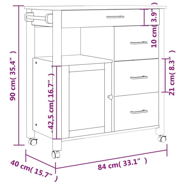 vidaXL køkkenvogn MONZA 84x40x90 cm massivt fyrretræ