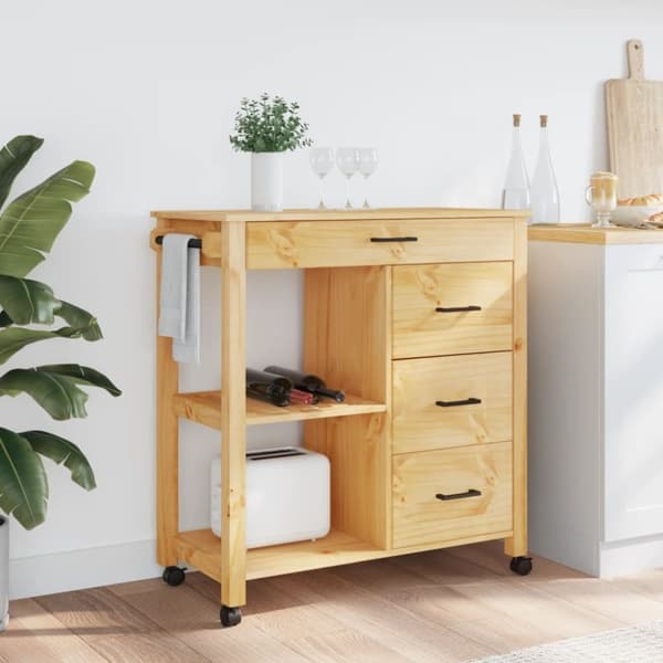 vidaXL køkkenvogn MONZA 84x40x90 cm massivt fyrretræ