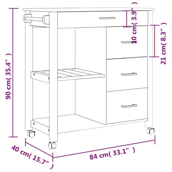 vidaXL Keittiövaunu MONZA 84x40x90 cm täysi mänty