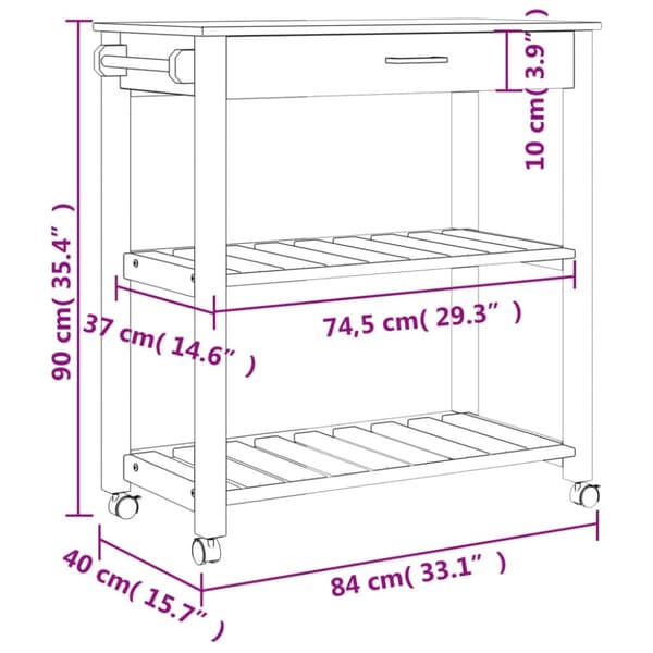 vidaXL Keittiövaunu MONZA 84x40x90 cm täysi mänty