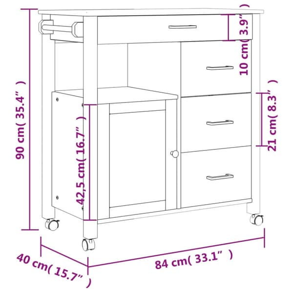 vidaXL Keittiövaunu MONZA 84x40x90 cm täysi mänty